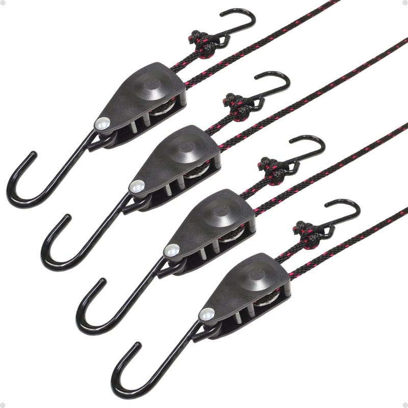 EVMANZ 1/4" Tie Down Ratchet Straps: 4 Pack of Heavy Duty Kayak Storage Hangers - Ratcheting Cargo Straps for Various Hanging and Strapping - Image 1